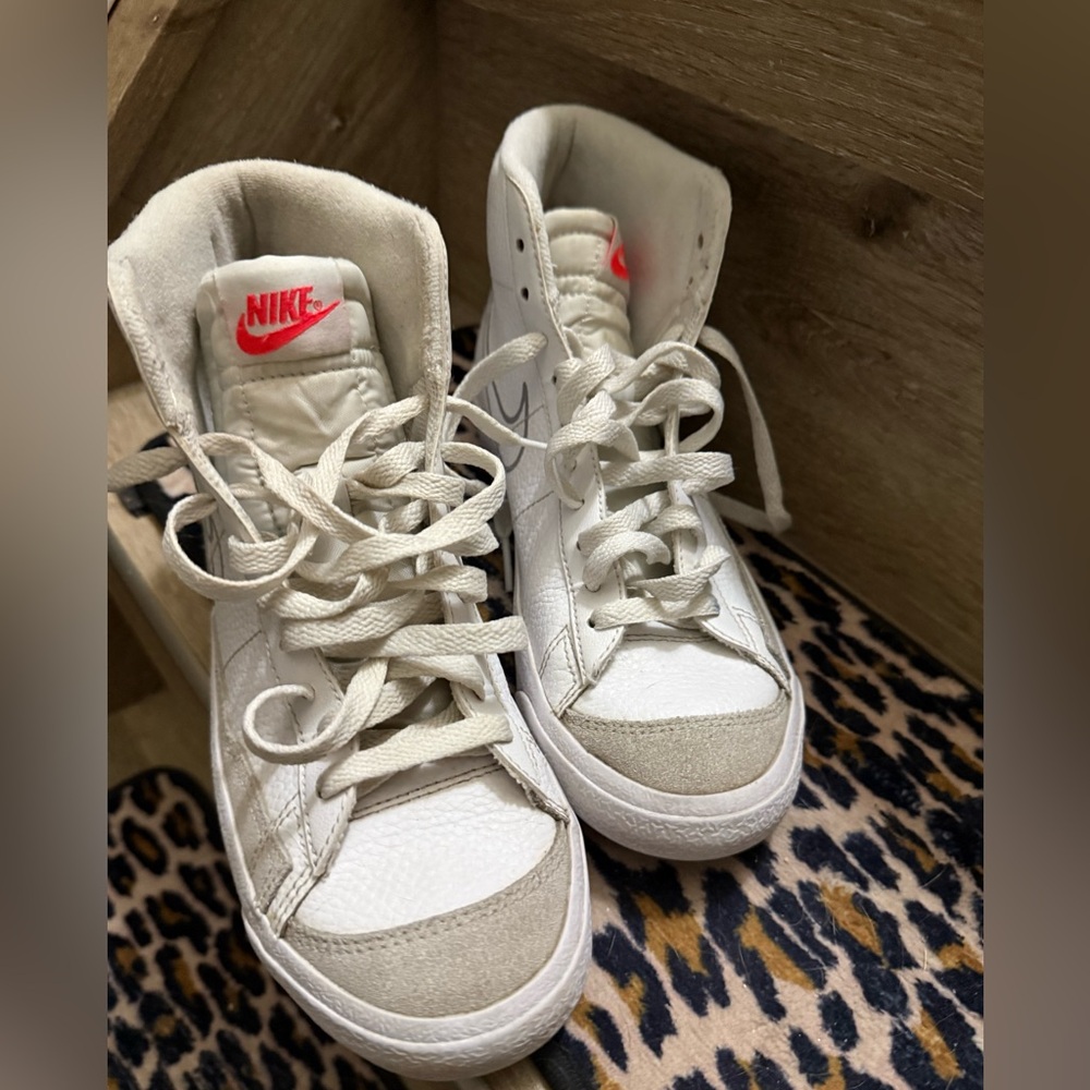 Nike White and Red High-Top Sneakers